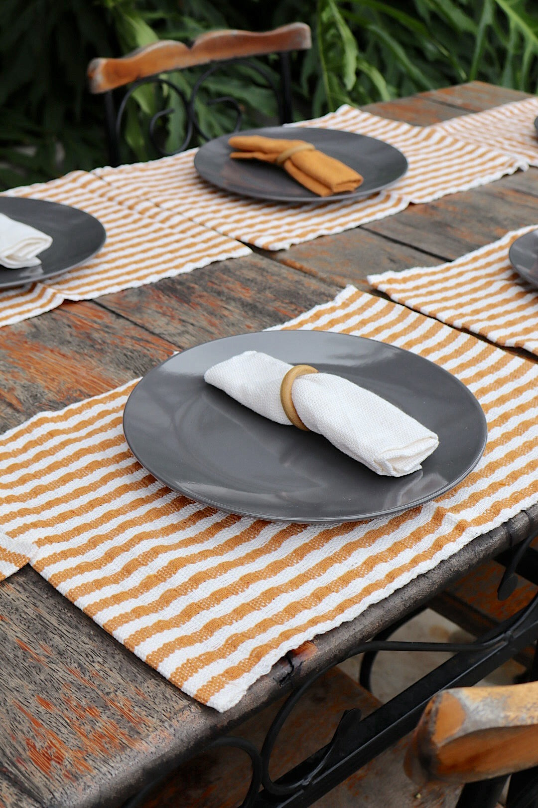 Kit De Jogo Americano, Guardanapo e Argola 6 lugares Mostarda