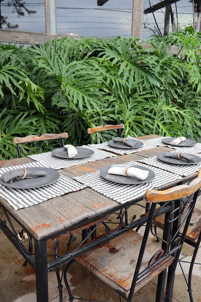 Kit De Jogo Americano, Guardanapo e Argola 6 lugares Cinza Grafite