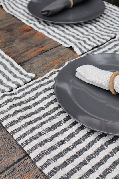 Kit De Jogo Americano, Guardanapo e Argola 6 lugares Cinza Grafite