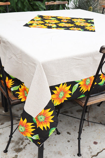 Toalha de Mesa Quadrada Com Barra em Chita Preta Mesa 8 Lugares 2,40x2,40m