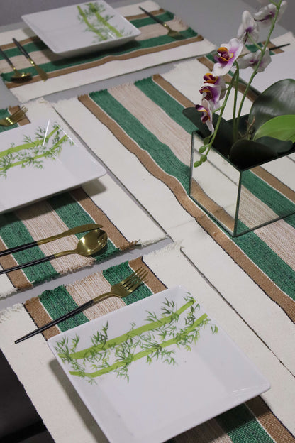 Jogo Americano Comum Verde, Marrom e Cru 7 Peças