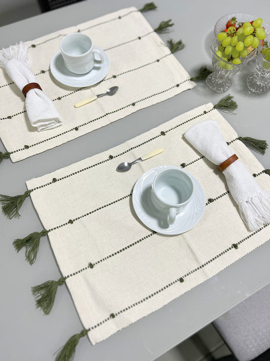 Lugar Americano Algodão com Pompom Verde