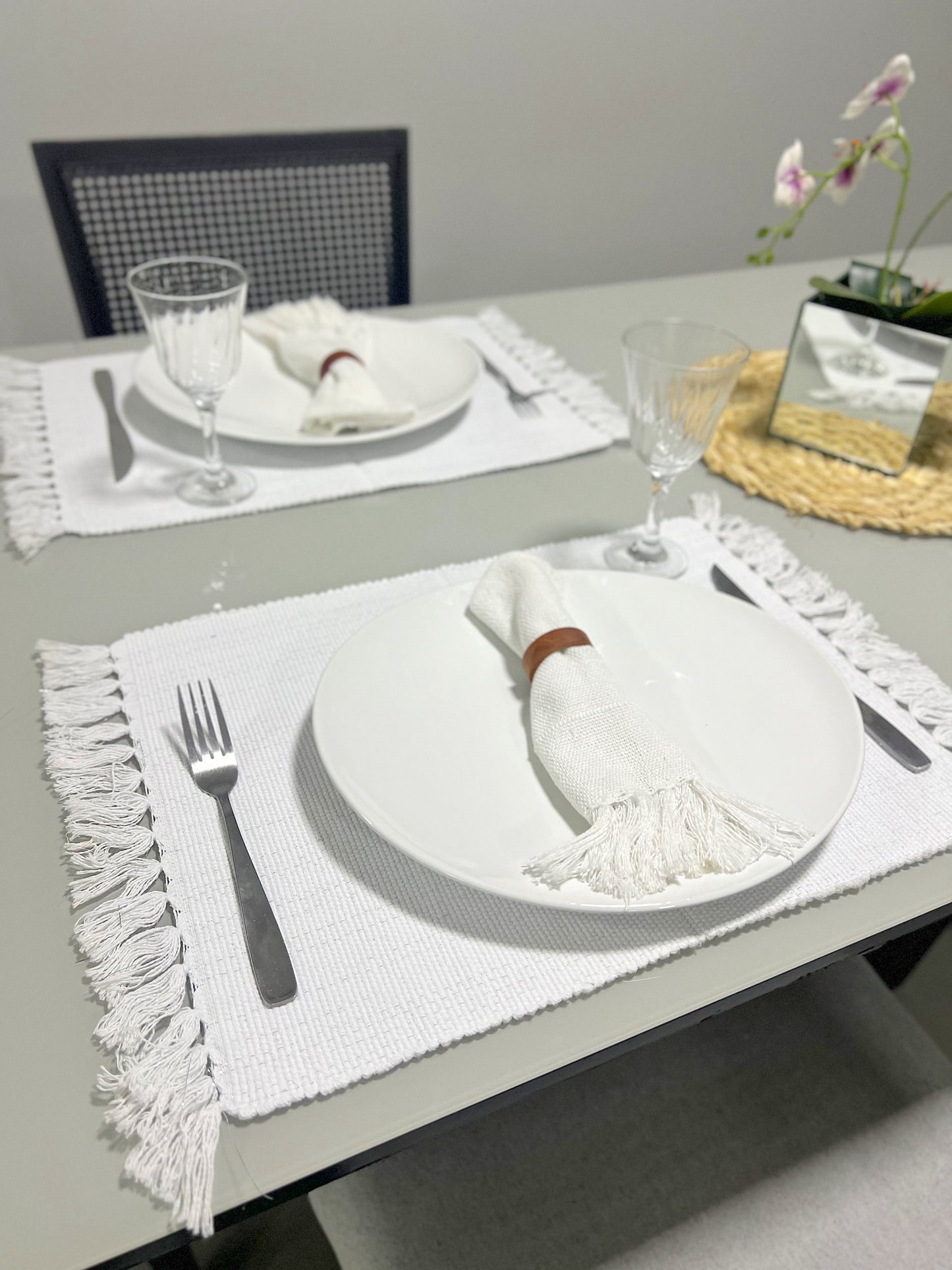 Par Jogo Americano Linha com Fio Lurex Branco
