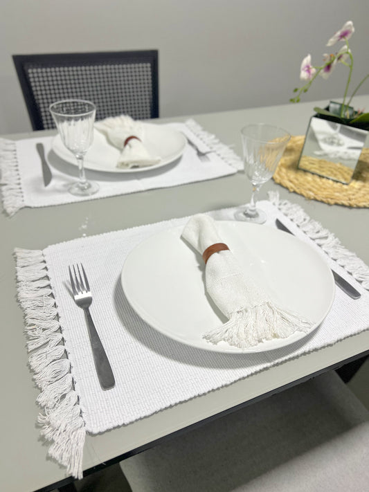Par Jogo Americano Linha com Fio Lurex Branco