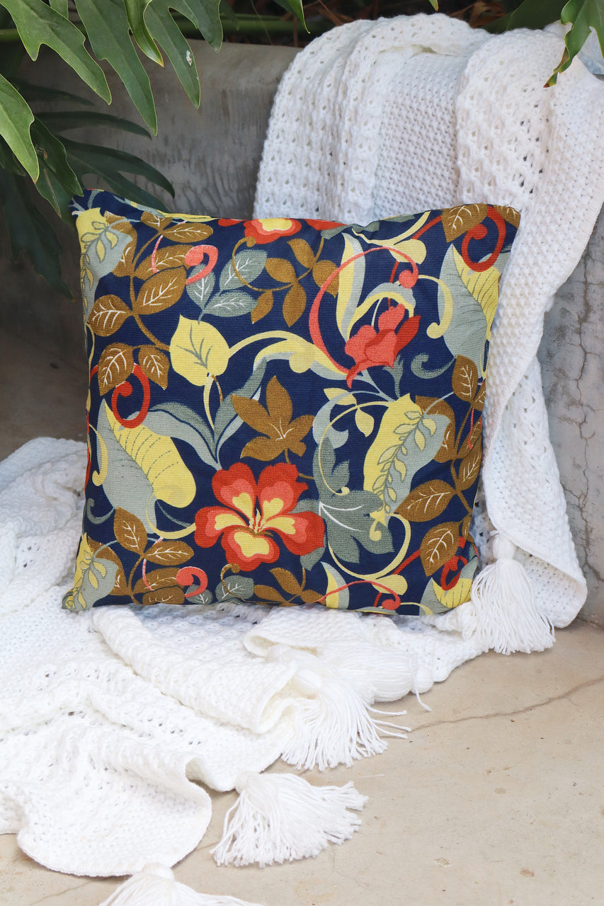 Capa de Almofada em Gorgurinho Flores Azul 45x45