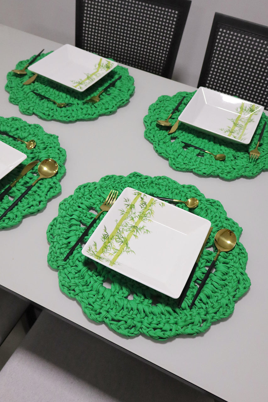 Sousplat de Crochê em Malha Verde Kit com 4