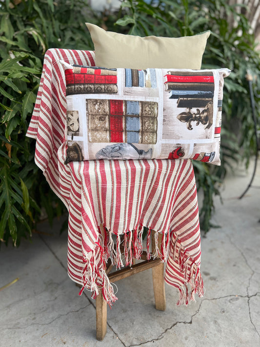 Kit Mantinha para Sofá Cru e Vermelho + 2 Capas de Almofadas