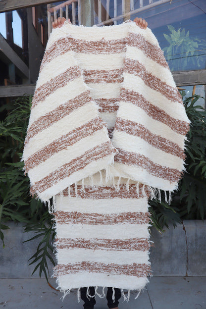 Jogo de Passadeira Felpudo Bege Listrado Mini