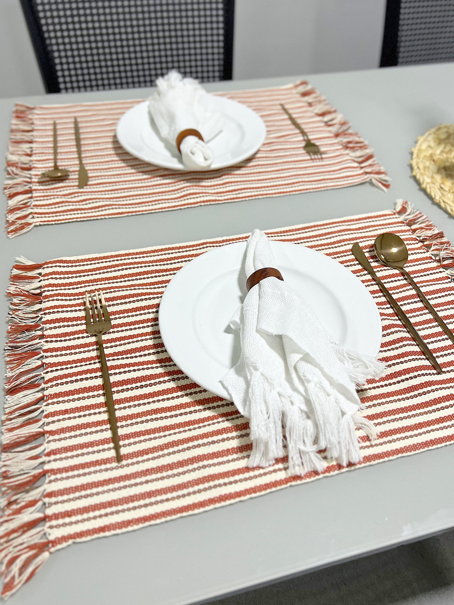 Par Jogo Americano Linha Listrado Terracota e Cru