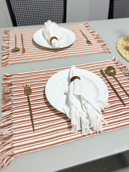 Par Jogo Americano Linha Listrado Terracota e Cru