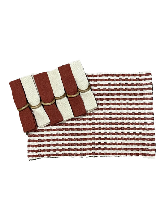 Kit De Jogo Americano, Guardanapo e Argola 6 lugares Terracota Sem Franja