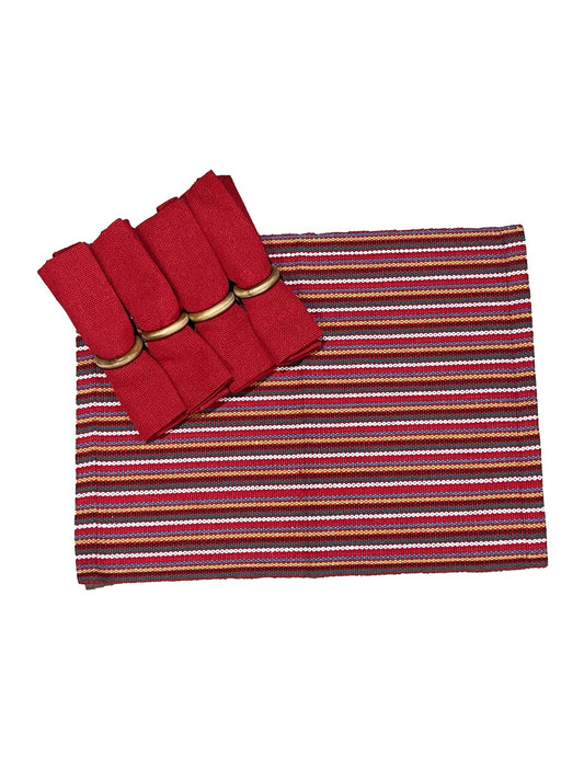 Kit De Jogo Americano, Guardanapo e Argola 4 lugares Vermelho Sem Franja