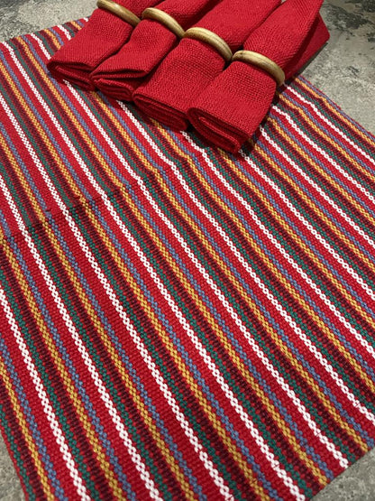 Kit De Jogo Americano, Guardanapo e Argola 4 lugares Vermelho Sem Franja