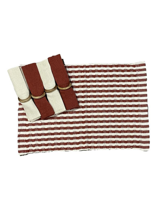 Kit De Jogo Americano, Guardanapo e Argola 4 lugares Terracota Sem Franja