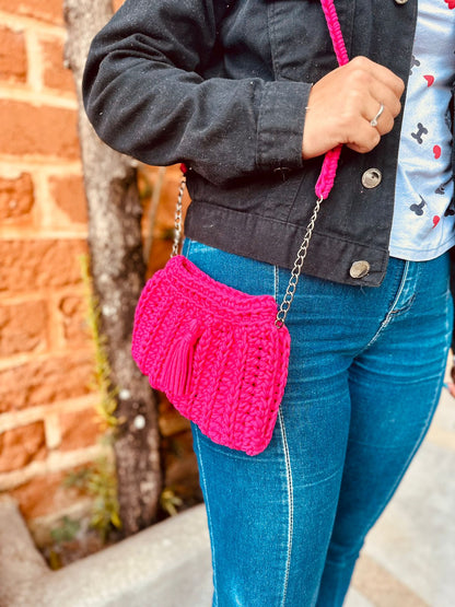 Bolsa Crochê Sanfoninha Rosa Pink