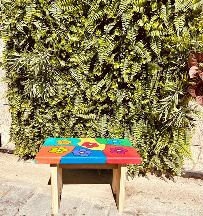 Banco/Banquinho Madeira Pintado Patchwork