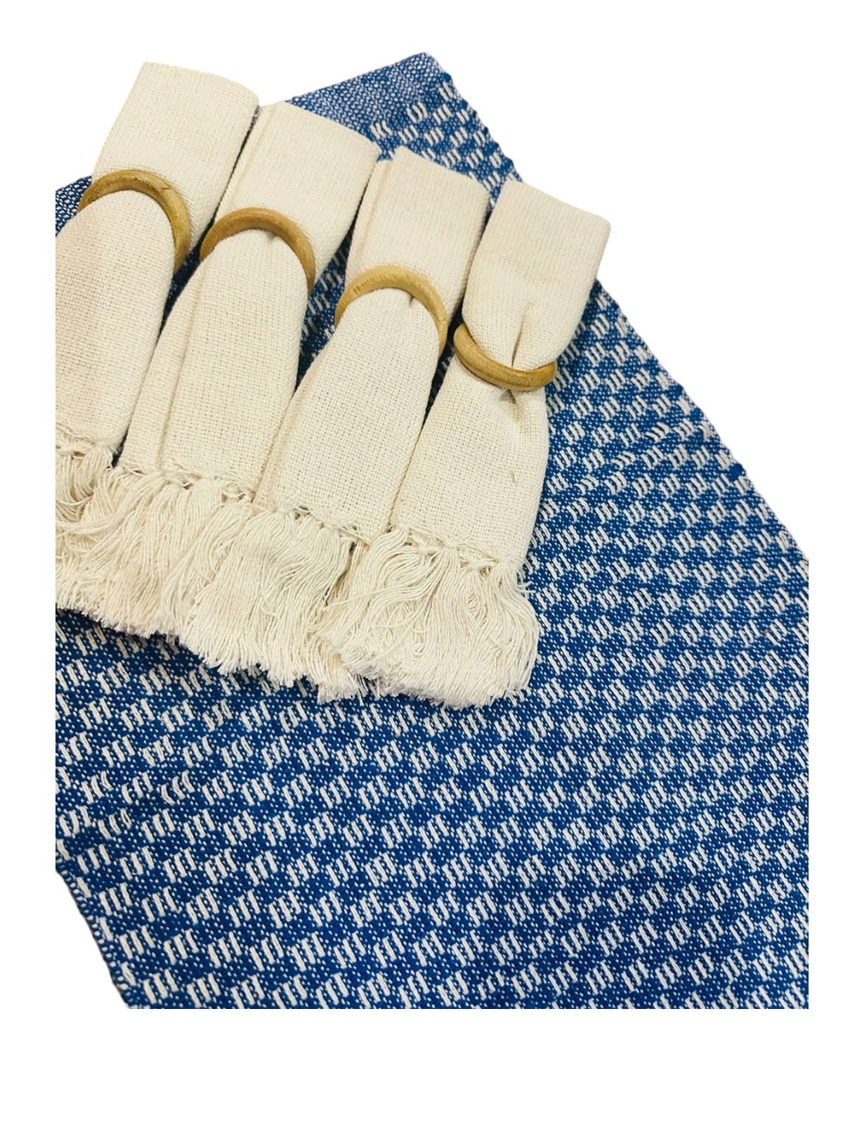 Kit De Jogo Americano, Guardanapo e Argola 4 lugares Azul Sem Franja