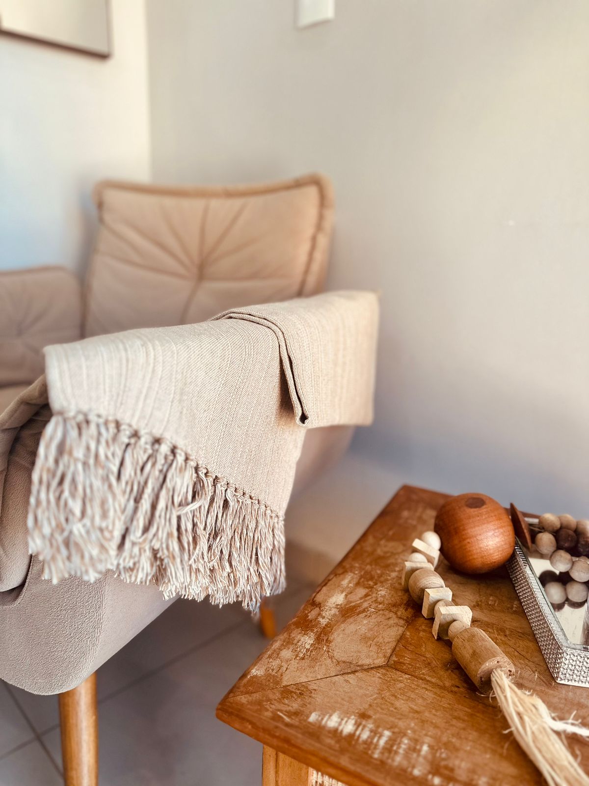 Manta para Sofá Básica Gigante Casal Bege Mesclada 1,80x2,20m