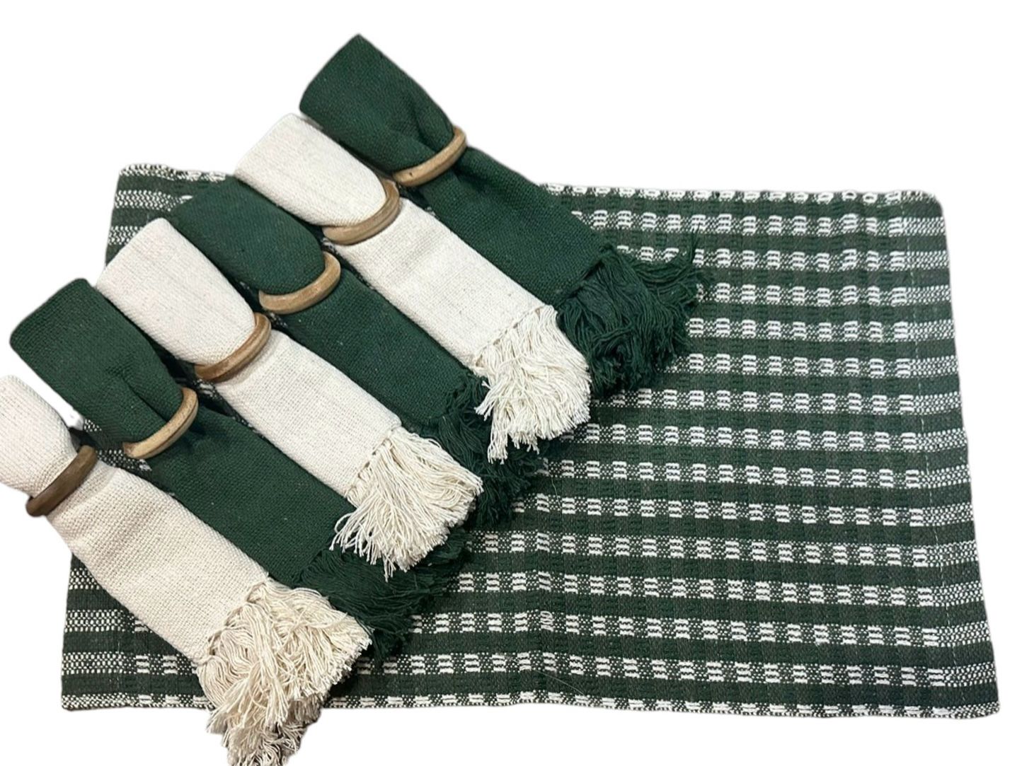 Kit De Jogo Americano, Guardanapo e Argola 6 lugares Verde Sem Franja
