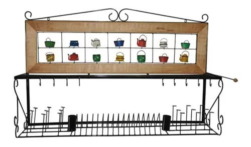 Paneleiro Rústico Escorredor Louças De Ferro E Madeira 120 Cm Panelinhas