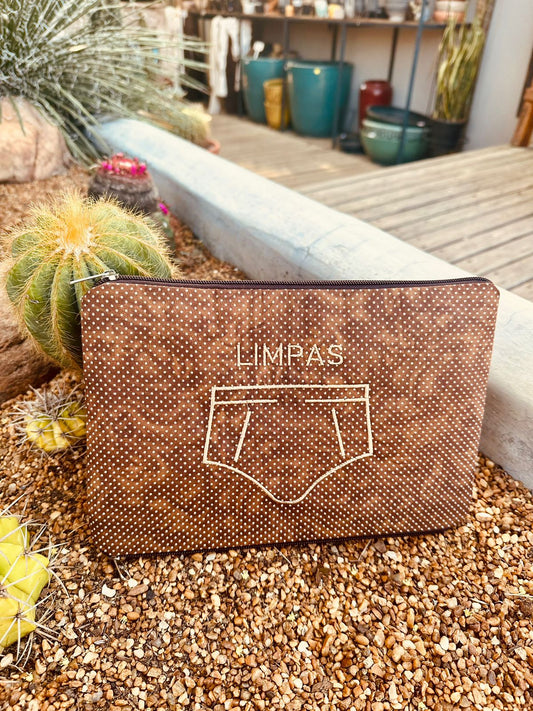 Necessaire Porta Cueca Limpinha Sujinha P Poá Marrom
