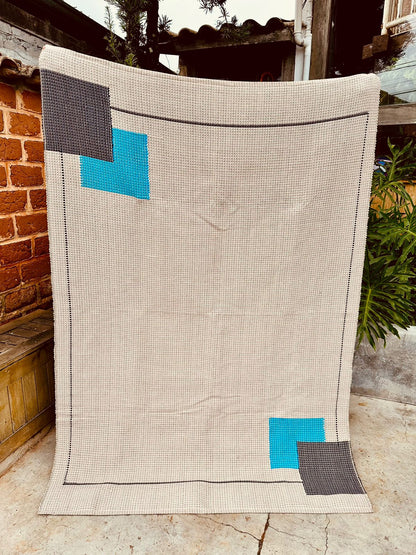 Tapete Linha Trabalhado Moldura Azul 1,50x2,00m
