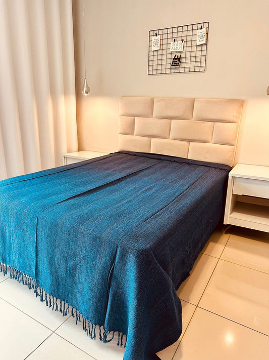Colcha para Cama Casal 2,20x2,50m Artesanal Azul Mesclada