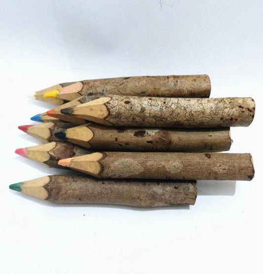 Kit 6 Lápis de Cor em Madeira Rústica