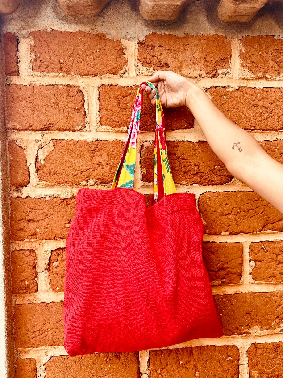 Bolsa de Chita Forrada Amarela/Vermelha