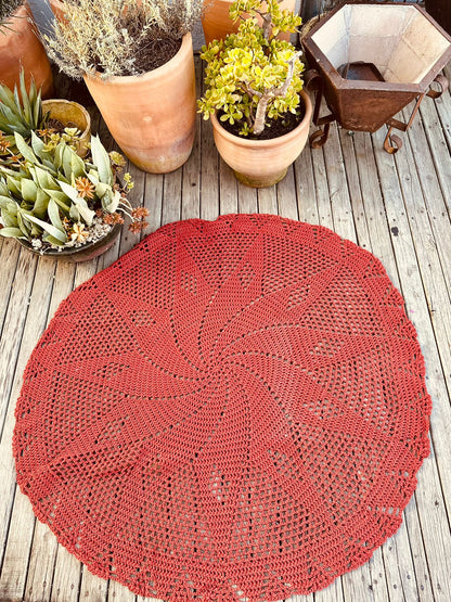 Tapete Redondo em Crochê Terracota