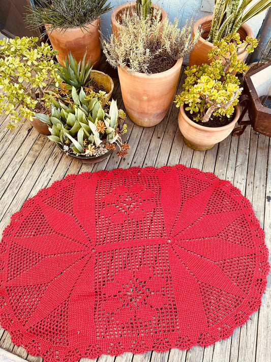 Tapete Oval em Crochê Vermelho
