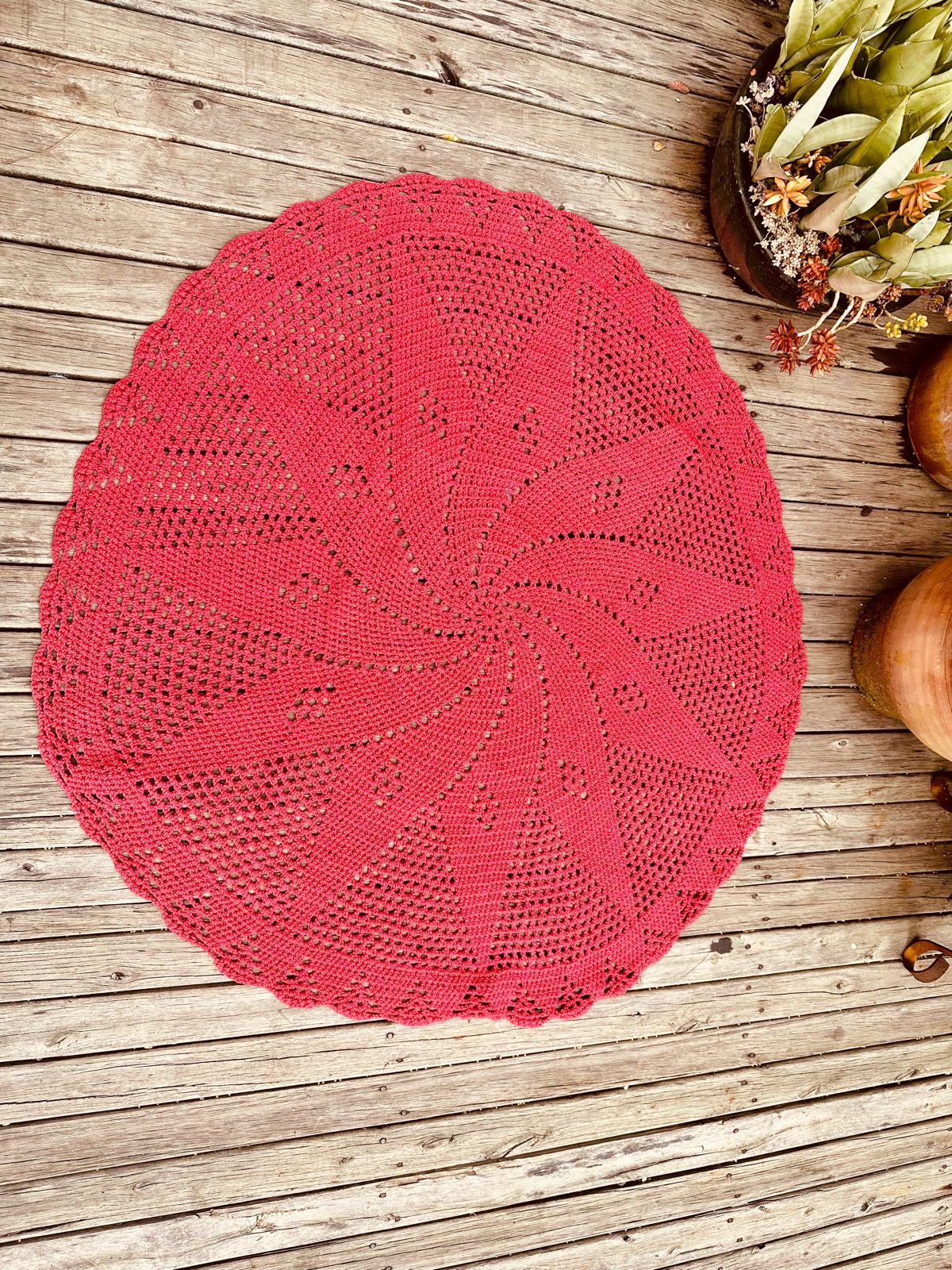 Tapete Redondo em Crochê Vermelho