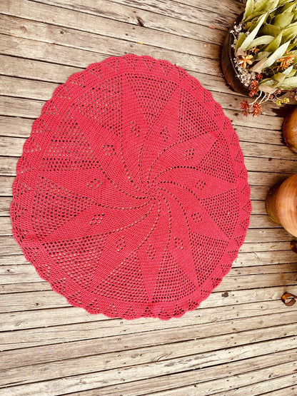 Tapete Redondo em Crochê Vermelho