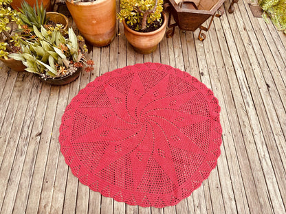 Tapete Redondo em Crochê Vermelho