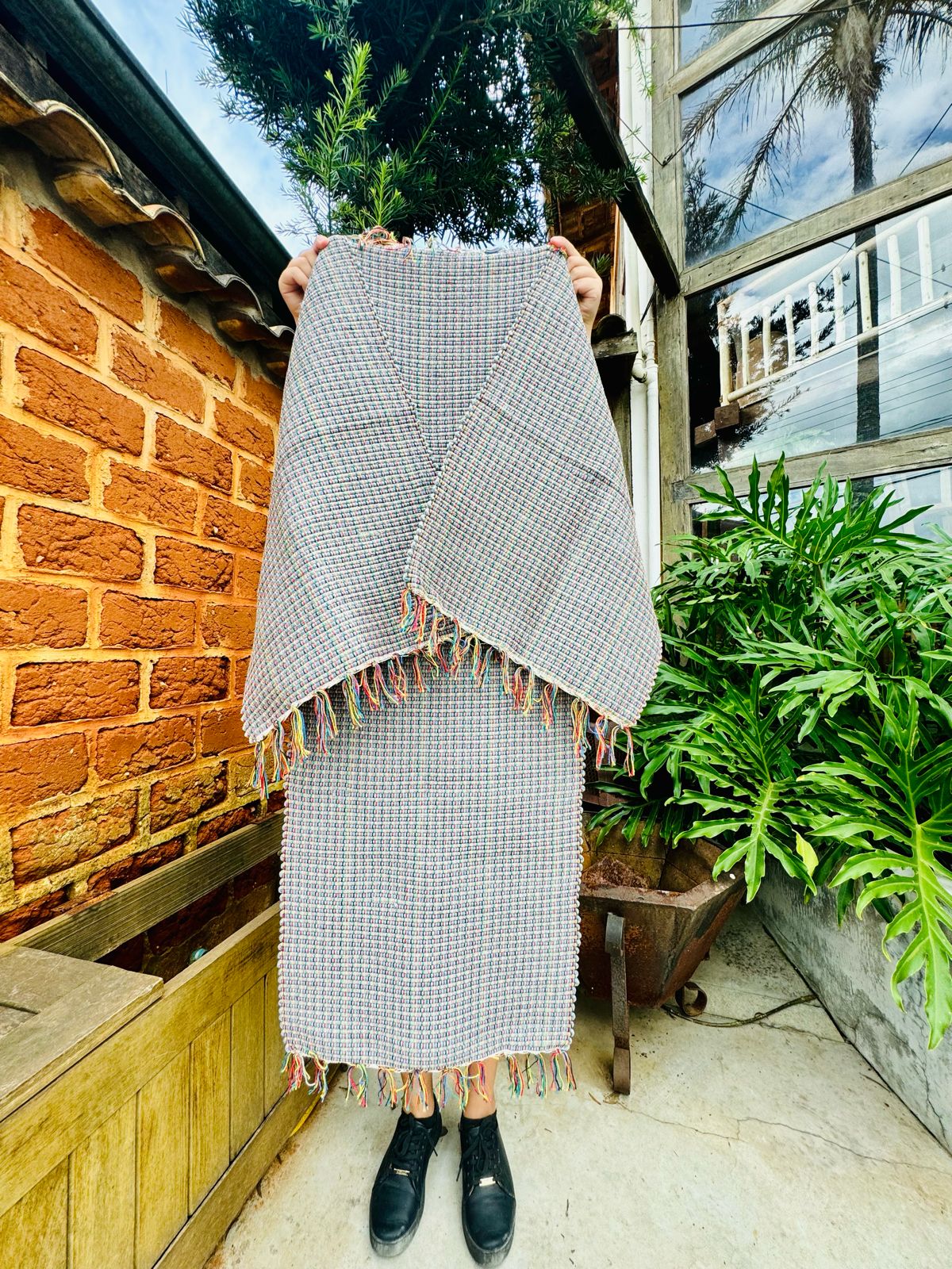 Jogo de Passadeira Malha com 3 Peças Cinza Colorido Mesclado Mini