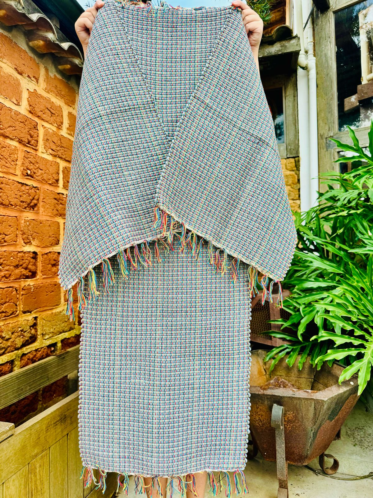 Jogo de Passadeira Malha com 3 Peças Cinza Colorido Mesclado Mini