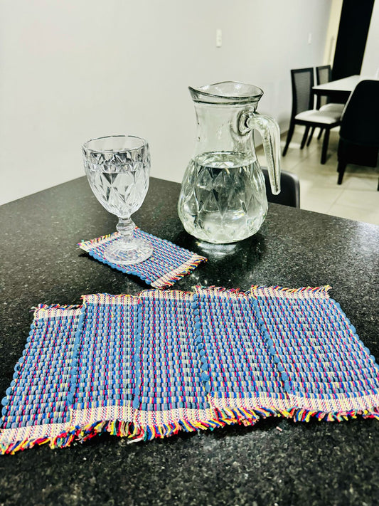 Kit 6 Porta Copos / Descanso Para Copos em Malha Azul