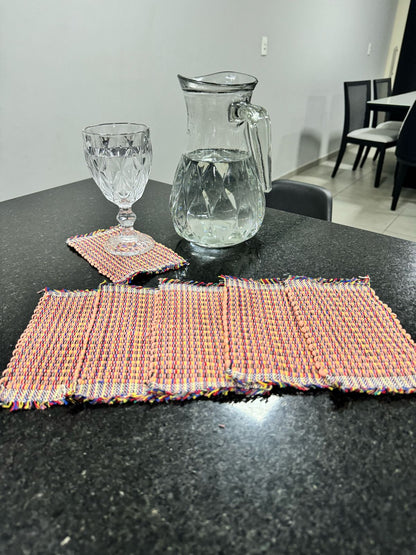 Kit 6 Porta Copos / Descanso Para Copos em Malha Salmão
