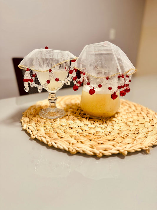 Kit Tule Cobre Jarra + Cobre Copo Pedras Vermelho