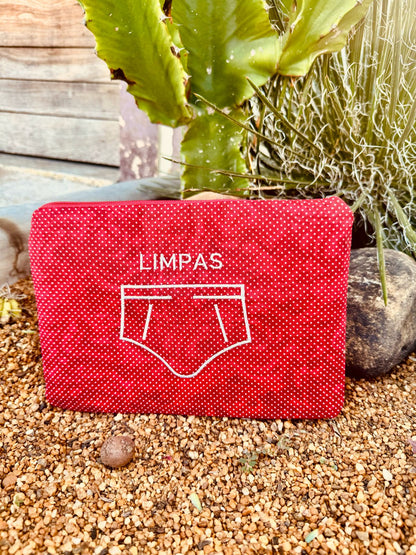 Necessaire Porta Cueca Limpinha Sujinha P Bolinhas Vermelha