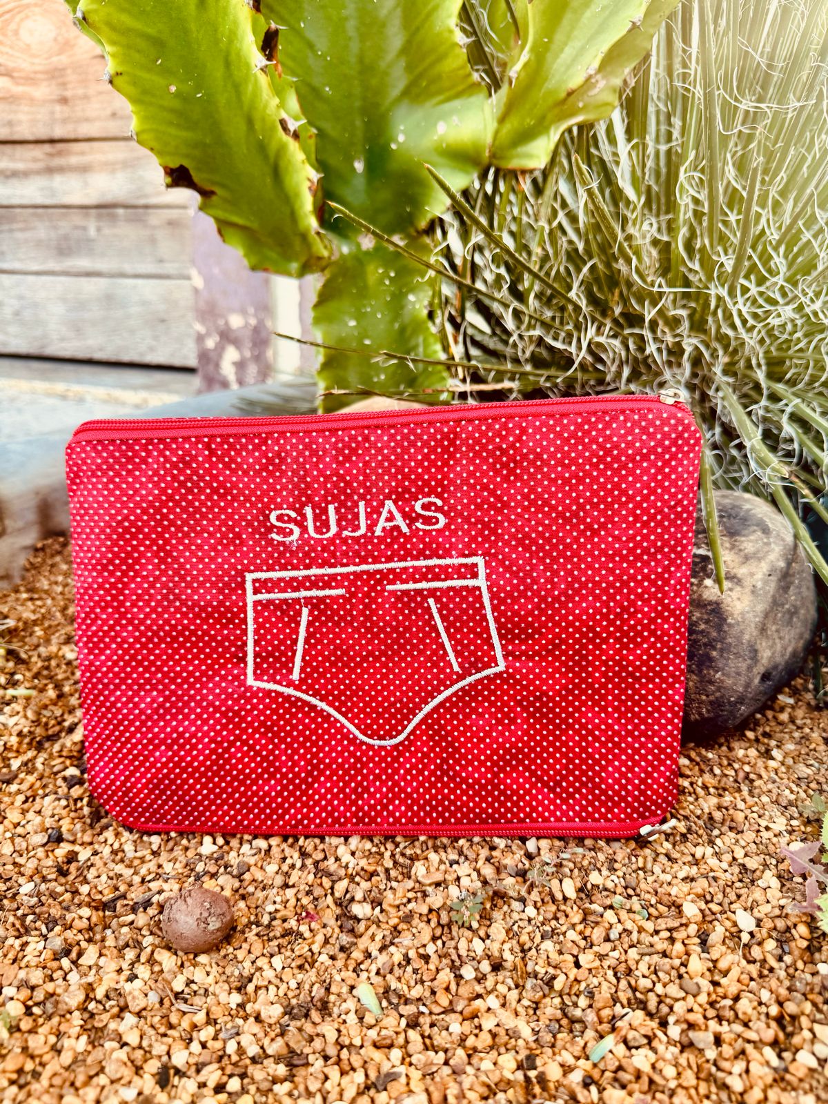 Necessaire Porta Cueca Limpinha Sujinha P Bolinhas Vermelha