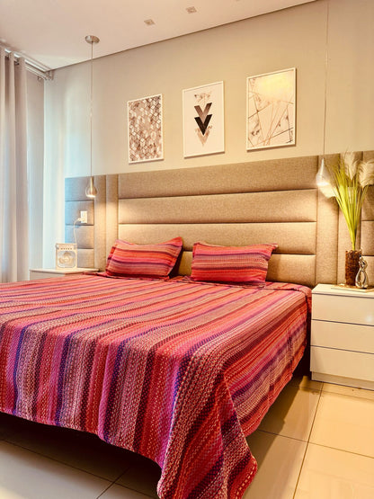 Kit Colcha Indiana + Porta Travesseiros Casal Rosa Pink