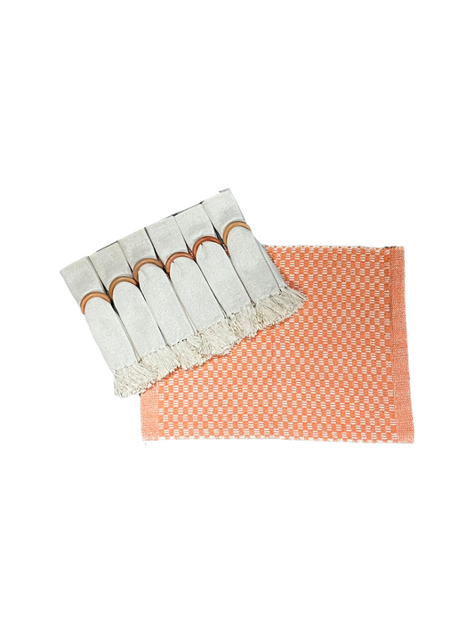 Kit De Jogo Americano, Guardanapo e Argola 6 lugares Laranja Sem Franja