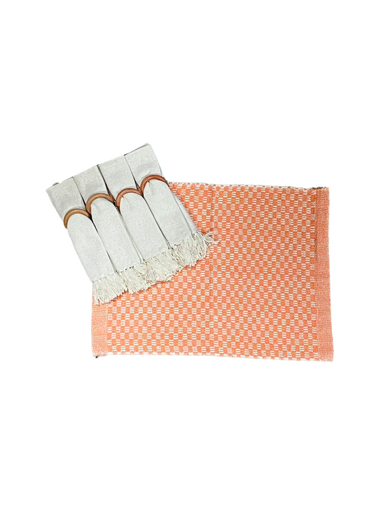 Kit De Jogo Americano, Guardanapo e Argola 4 lugares Laranja Sem Franja
