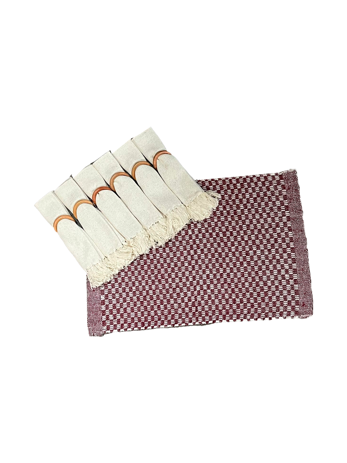 Kit De Jogo Americano, Guardanapo e Argola 6 lugares Marsala Sem Franja