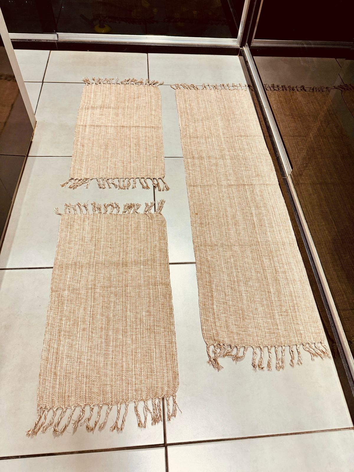 Jogo de Passadeira com 3 Peças em Algodão Comum Bege Mesclado