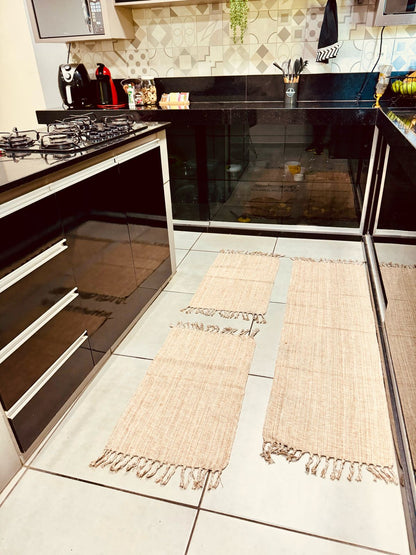 Jogo de Passadeira com 3 Peças em Algodão Comum Bege Mesclado