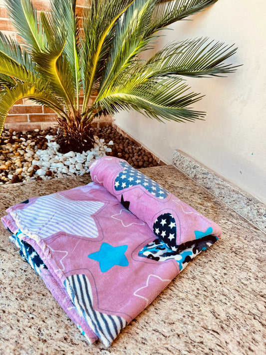 Cobertor Manta Microfibra Infantil Estrelas Rosa