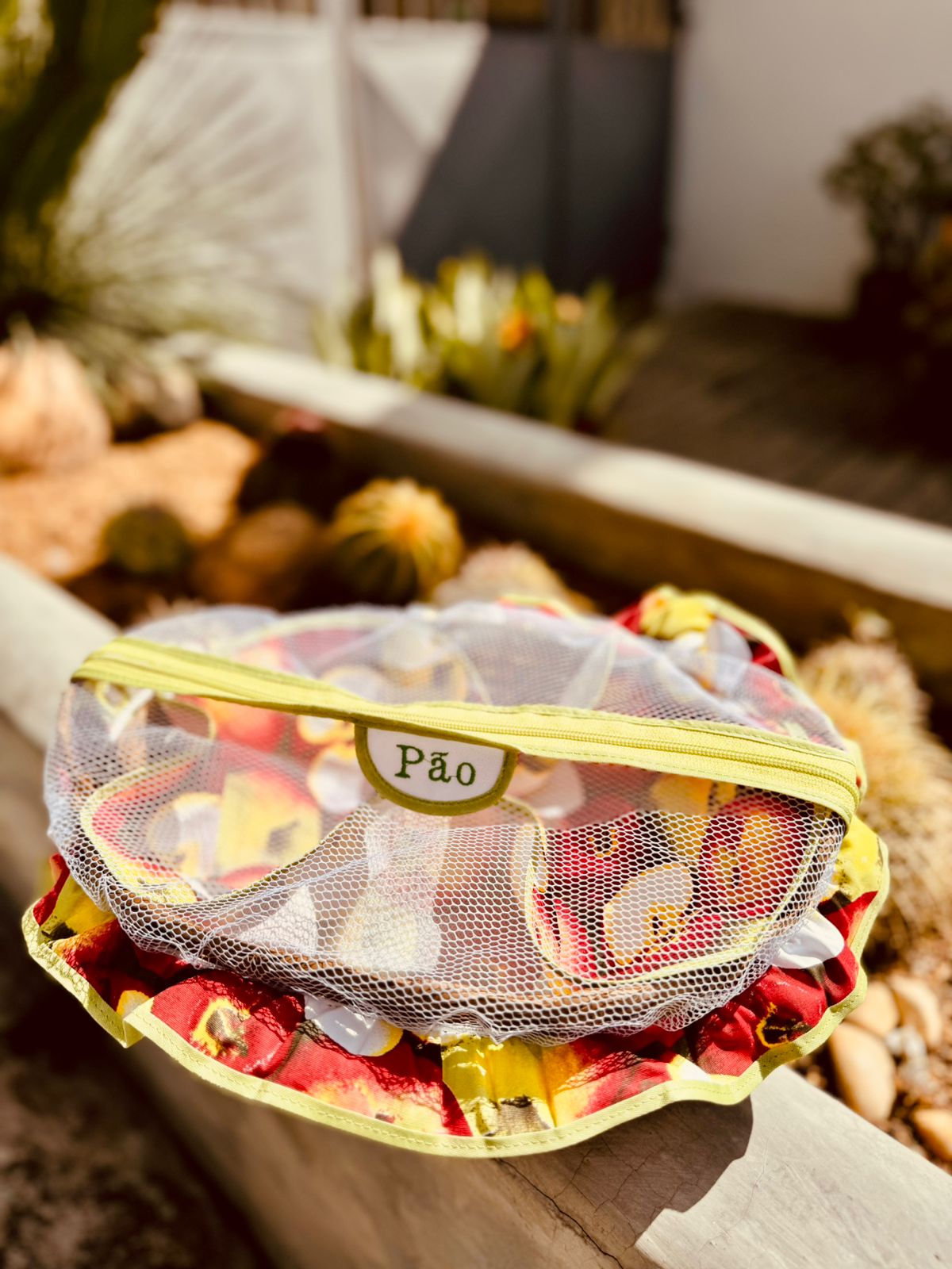 Cesta Porta Pão Bambu com Zíper Maçãs