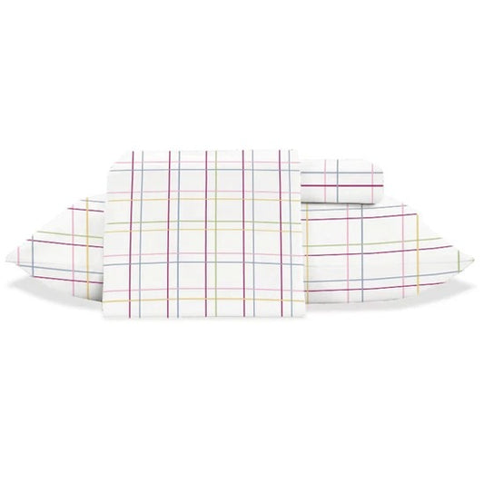 Jogo de Cama Jolitex Lençol Casal 3 Peças Branco Quadriculado